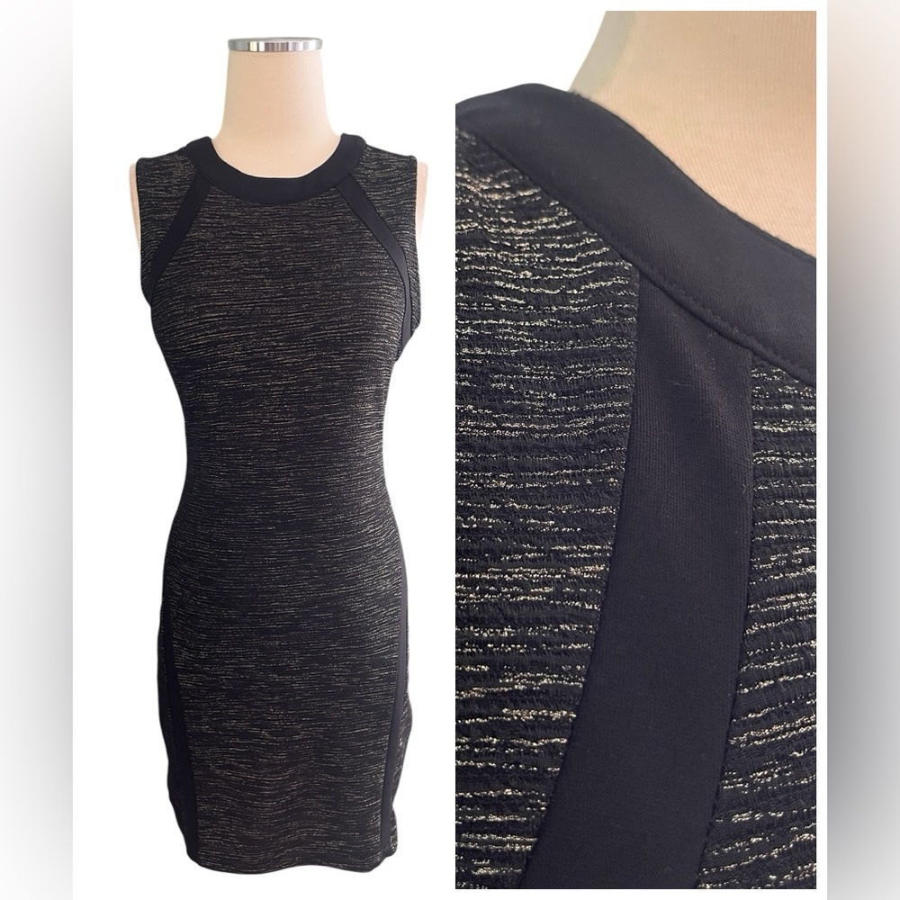 Collective Concepts Black Gold Fleck Bodycon Mini Dress Sz S/M